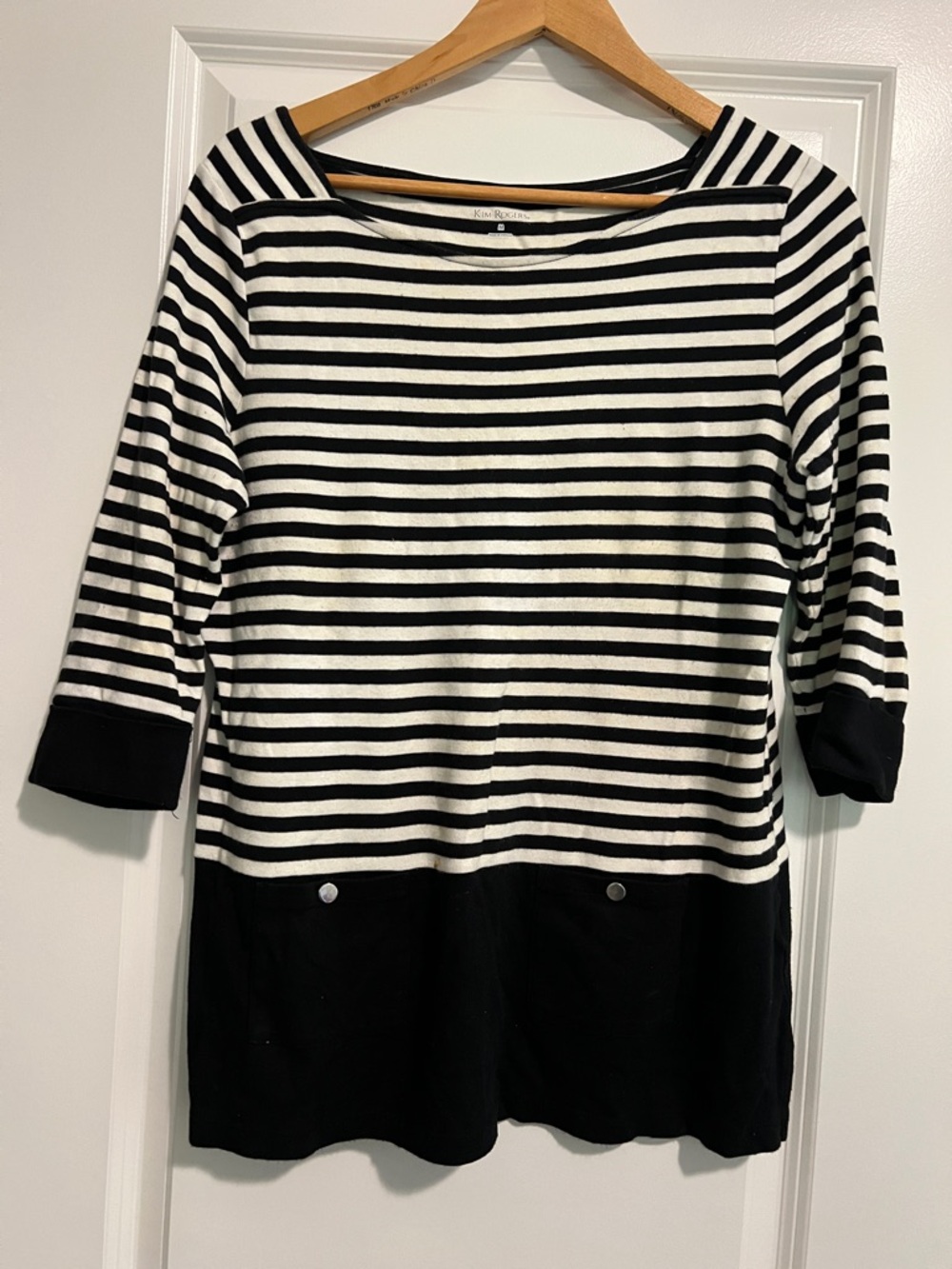 Kim Rogers Black and White Striped Boatneck Top